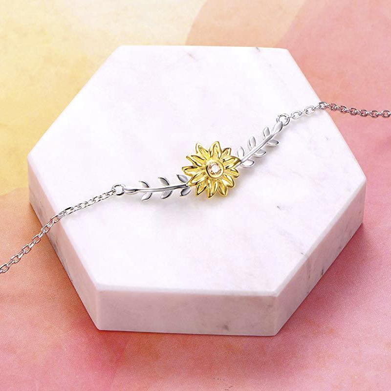 925 Sterling Silver Sunflower Jewelry Bracelet Anklet for Women flower anklets enjoy life creative