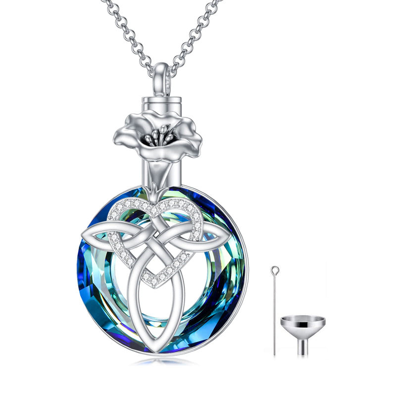 12 Birth Month Flower Cremation Jewelry for Ashes Celtic Knot Heart Ashes Memorial Keepsake Urn Necklace Circle Crystal
