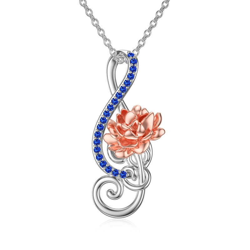 Sterling Silver Birthstone Music Note & Birth Flower Pendant Necklace