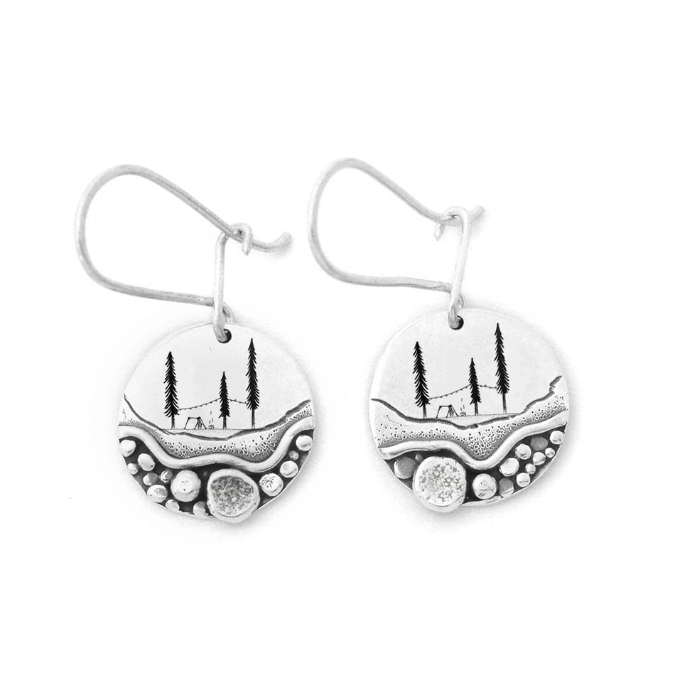 Sterling Silver Trail Mini Forest Pebble Wildflower Dangle Earrings