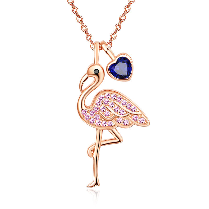 Sterling Silver Birthstone Flamingo Pendant Necklace