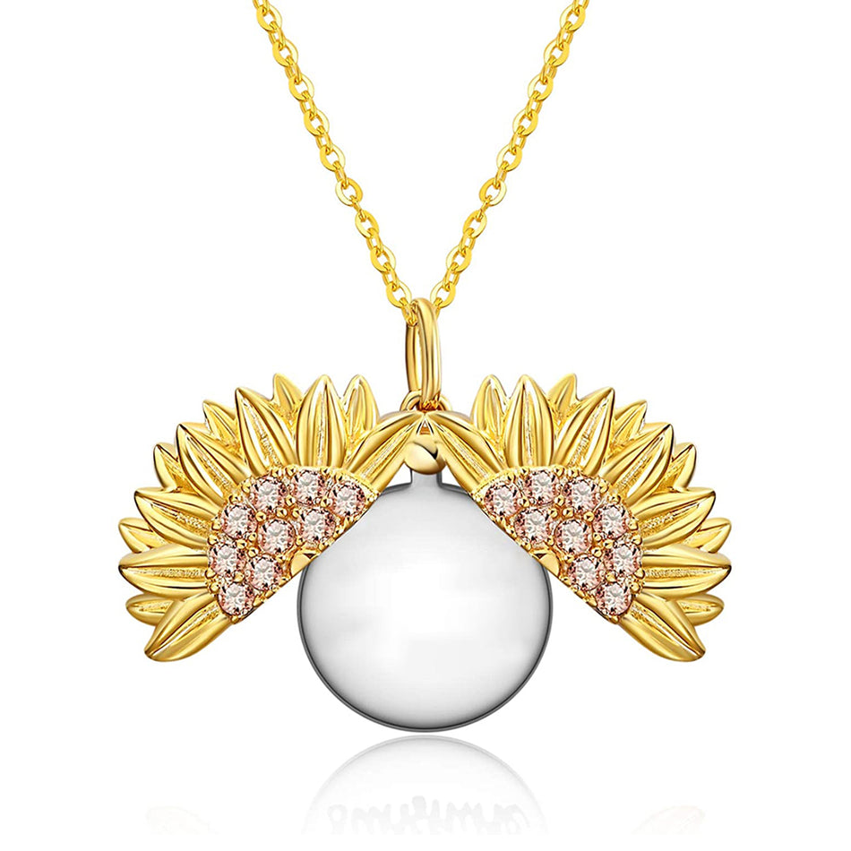 Sterling Silver Sunflower Pendant Necklace with Engraved Message