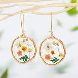 Retro Trend Transparent Resin Natural Dried Flower Dangle Earrings