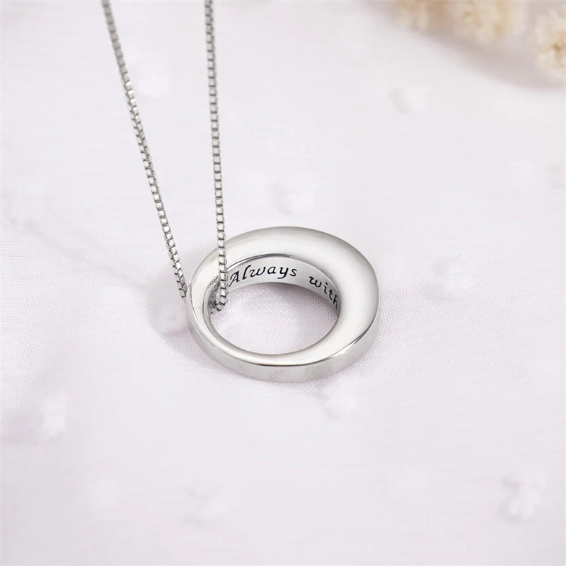 Sterling Silver Circle of Life Eternity Memorial Urn Necklace for ashes Engraved With Always with me
