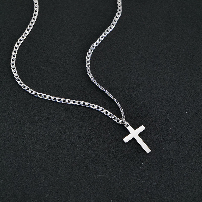 Cross with 3mm Cuban Chain Pendant Necklace for Men