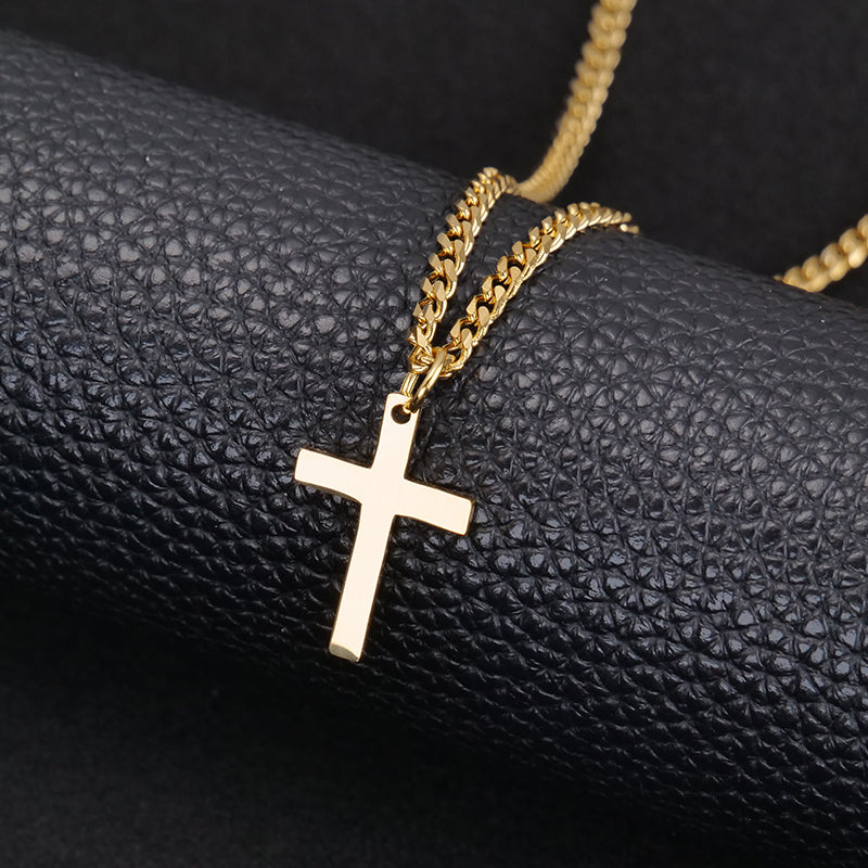 Cross with 3mm Cuban Chain Pendant Necklace for Men