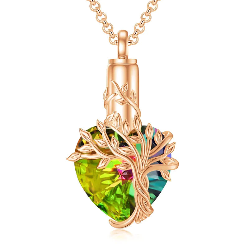 Sterling Silver Crystal Heart Tree of Life Urn Necklace for Ashes