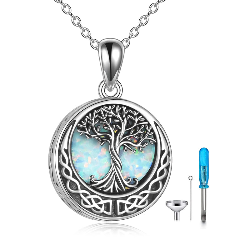 Sterling Silver Tree of Life Urn Necklaces Abalone Opal Shell Cremation Jewelry for Ashes