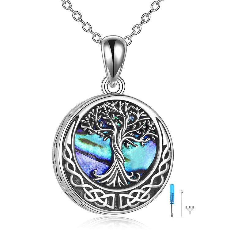 Sterling Silver Tree of Life Urn Necklaces Abalone Opal Shell Cremation Jewelry for Ashes