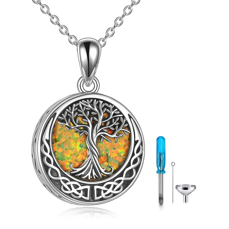 Sterling Silver Tree of Life Urn Necklaces Abalone Opal Shell Cremation Jewelry for Ashes