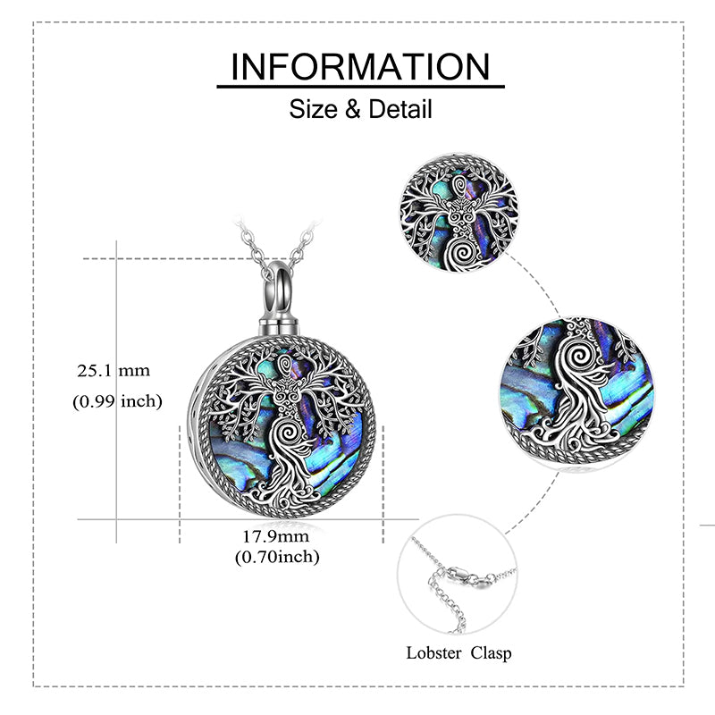 Sterling Silver Tree of Life Urn Necklaces Abalone Opal Shell Cremation Jewelry for Ashes