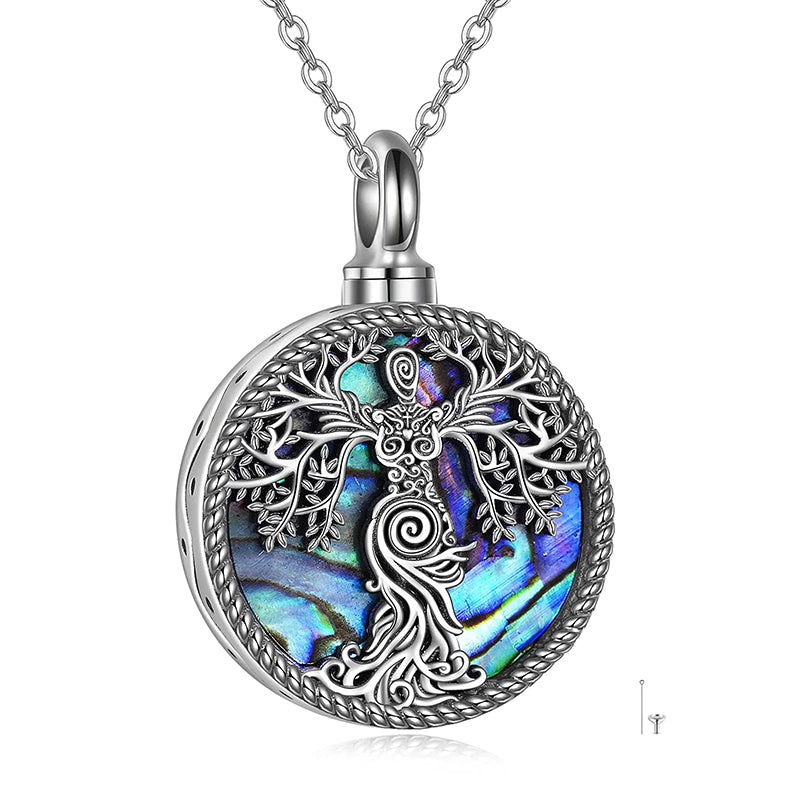 Sterling Silver Tree of Life Urn Necklaces Abalone Opal Shell Cremation Jewelry for Ashes