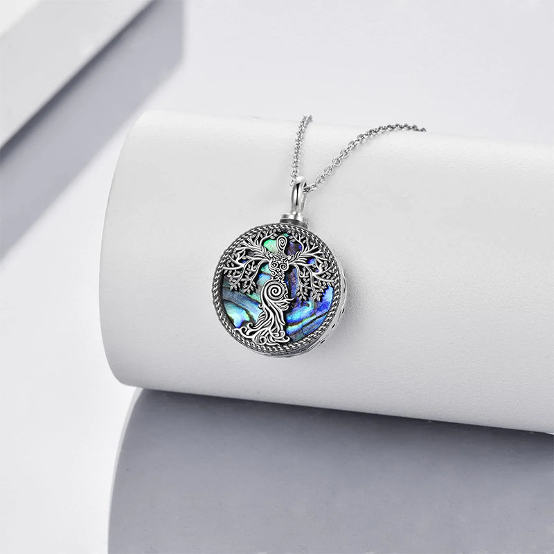 Sterling Silver Tree of Life Urn Necklaces Abalone Opal Shell Cremation Jewelry for Ashes