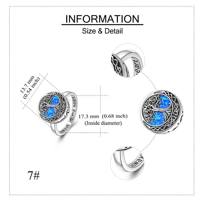 Sterling Silver Abalone Shell Tree of Life Urn Ring for Ashes With Engraved