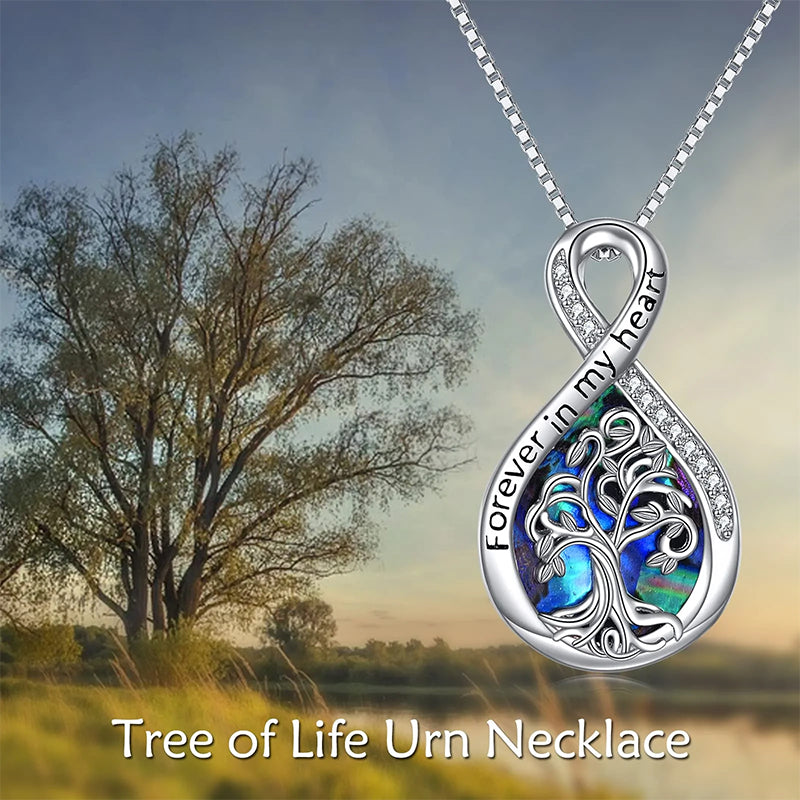 Sterling Silver Tree of Life Urn Necklaces Abalone Opal Shell Cremation Jewelry for Ashes
