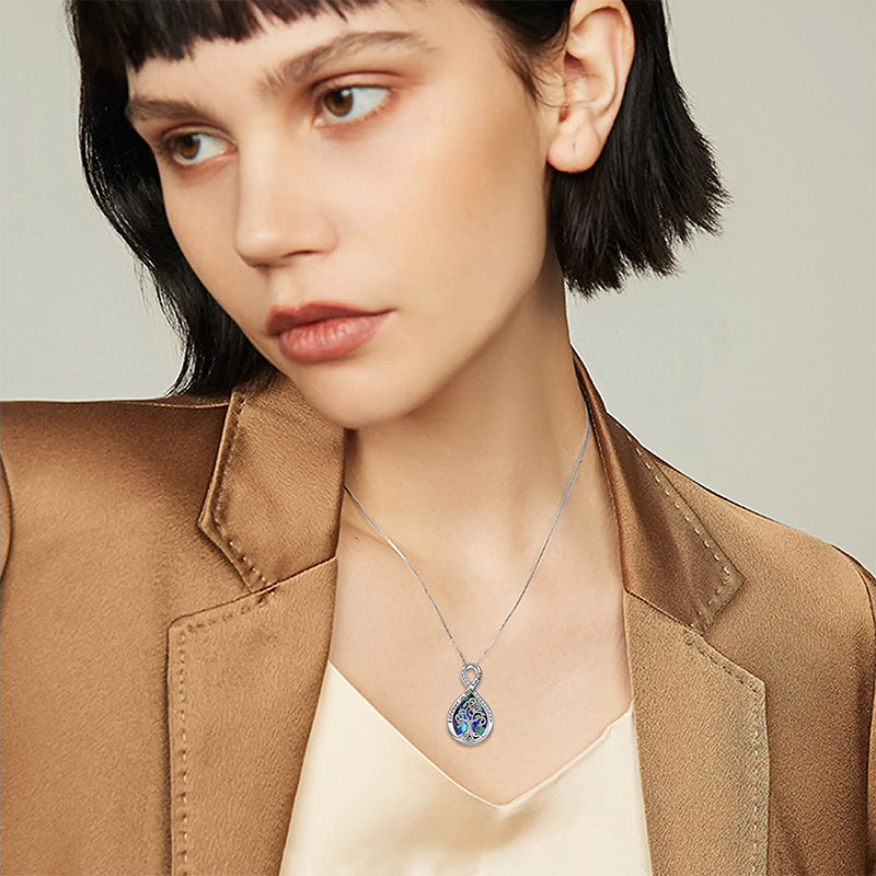 Sterling Silver Tree of Life Urn Necklaces Abalone Opal Shell Cremation Jewelry for Ashes