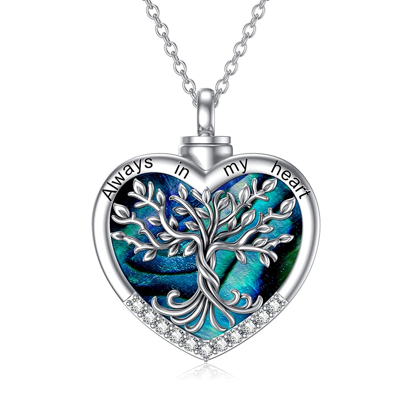 Sterling Silver Tree of Life Urn Necklaces Abalone Opal Shell Cremation Jewelry for Ashes