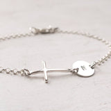 Sterling Silver Sideways Cross Personalized Initial Bracelet