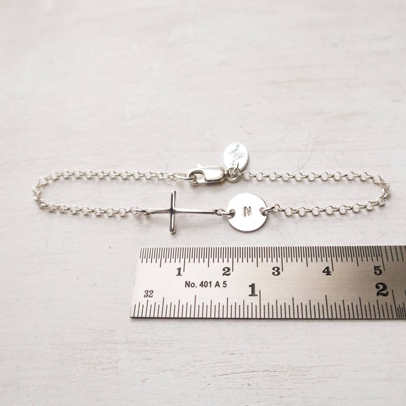 Sterling Silver Sideways Cross Personalized Initial Bracelet