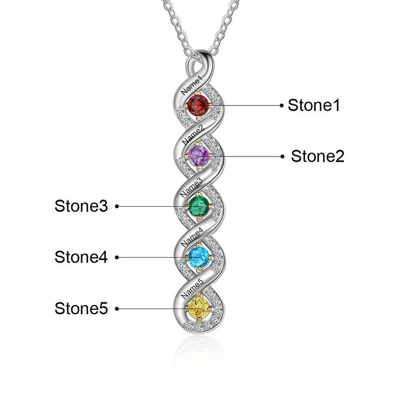 Sterling Silver Personalized Name Birthstone Pendant Necklace