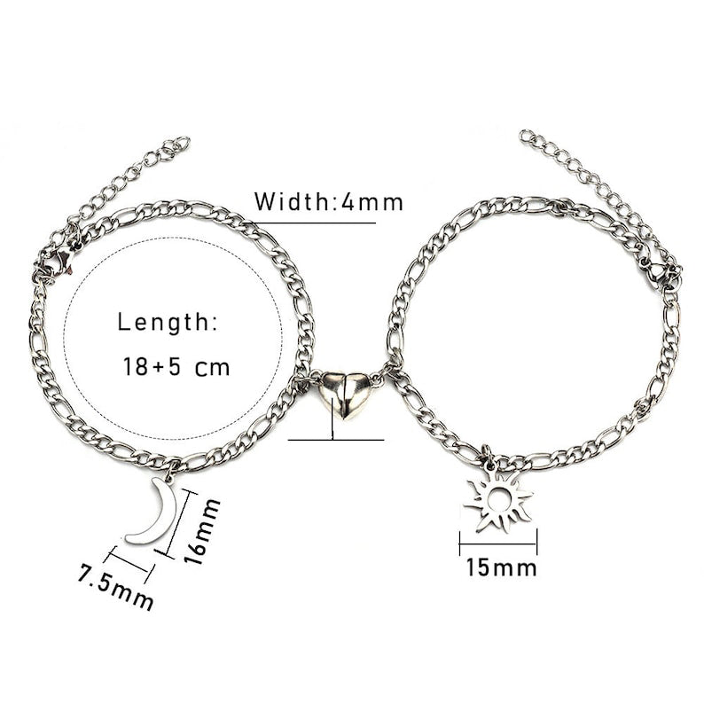 Sun And Moon with Heart Magnets Couples Bracelet