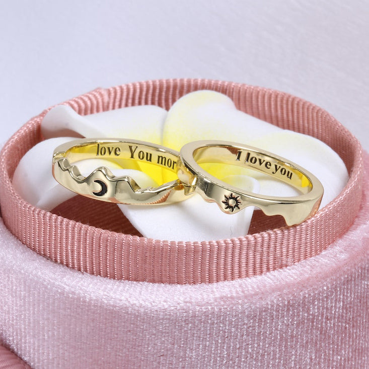 Sterling Silver Personalized Engraved Moon & Sun Matching Couple Rings Set
