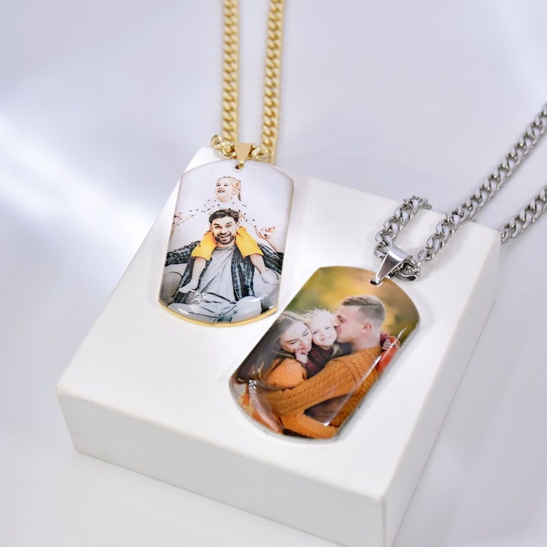 Stainless Steel Personalized Photo Engraved Pendant Necklace for Men