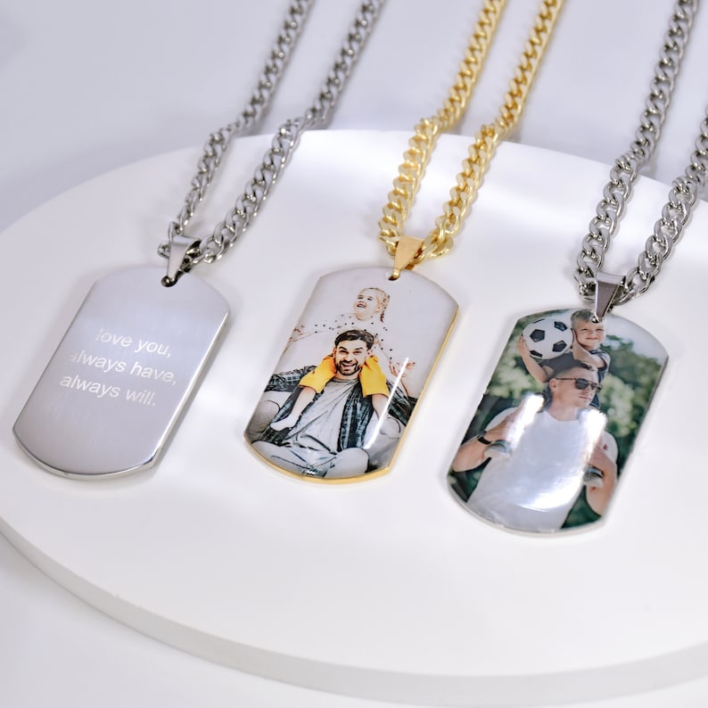 Stainless Steel Personalized Photo Engraved Pendant Necklace for Men