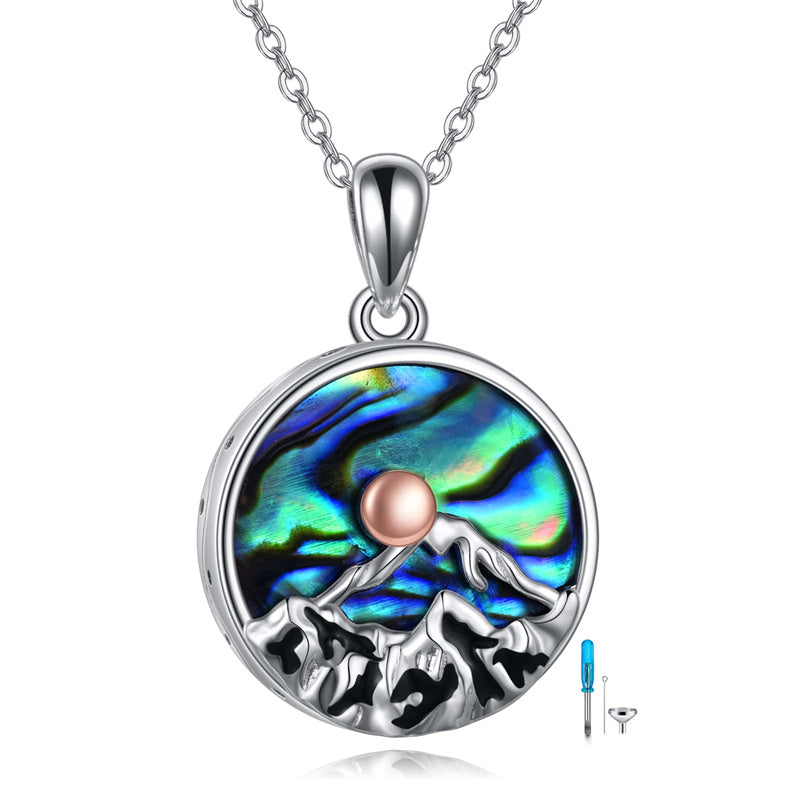 Mountain Range Urn Necklace for Ashes Sterling Silver Crystal Mountain Pendant Necklace Nature Jewelry Gift for Women
