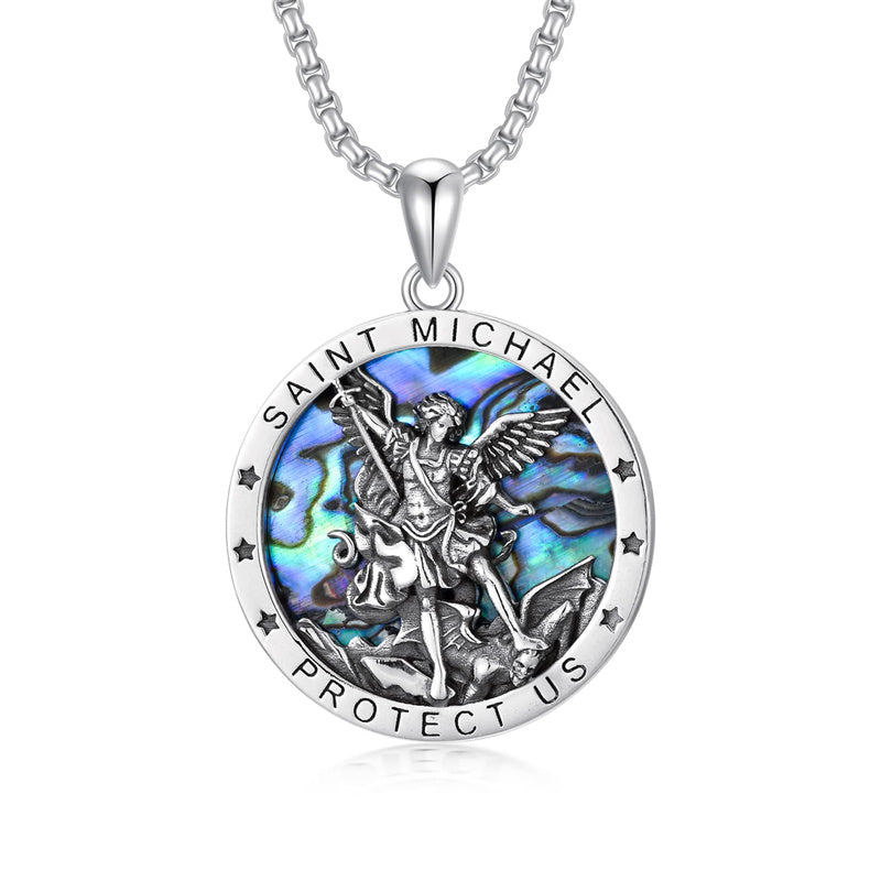 Sterling Silver St Michael St Christopher Pendant Necklace for Men