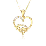 14k Solid Gold Moissanite Love Heart Mama Bear Pendant Necklace