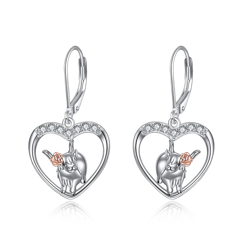 Sterling Silver Highland Cow Leverback  Earrings
