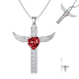 Sterling Silver Heart Birthstone Cross Urn Necklaces for Ashes