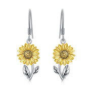 925 Sterling Silver Sunflower Flower Dangle Earrings for Women Girls Teen