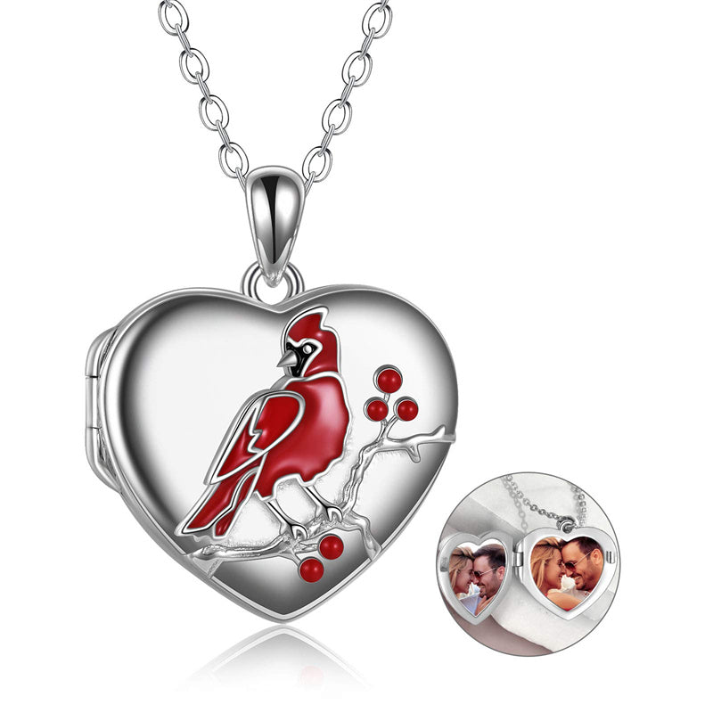 Sterling Silver Red Cardinal Pendant Necklace Can Hold One Picture