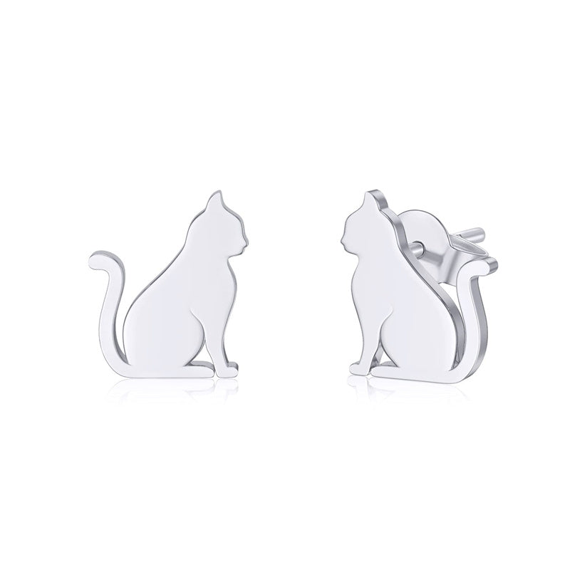 14k Gold Cat Stud Earrings