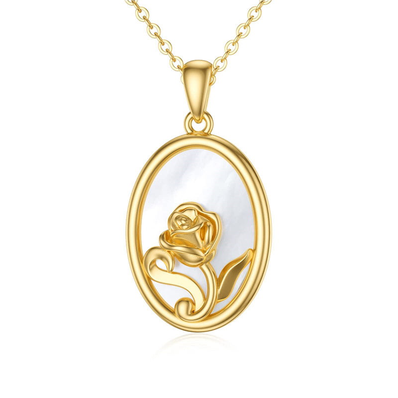 14K Gold Rose Flower Pendant Necklace