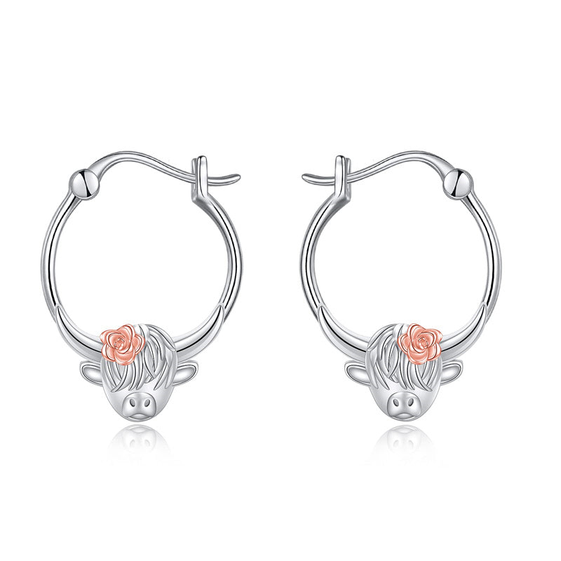 Sterling Silver Highland Cow Hoop Earrings