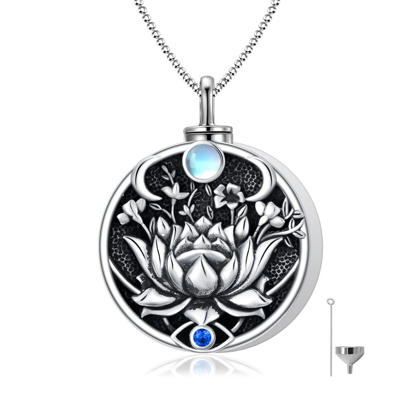 Evil Eye Urn Necklace Sterling Silver Lotus  Evil Eye Pendant Necklace Spiritual Protection Jewelry Birthday Christmas Gifts for Women Men
