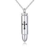 Sterling Silver Bar Bullet Cross Urn Necklace for Ashes