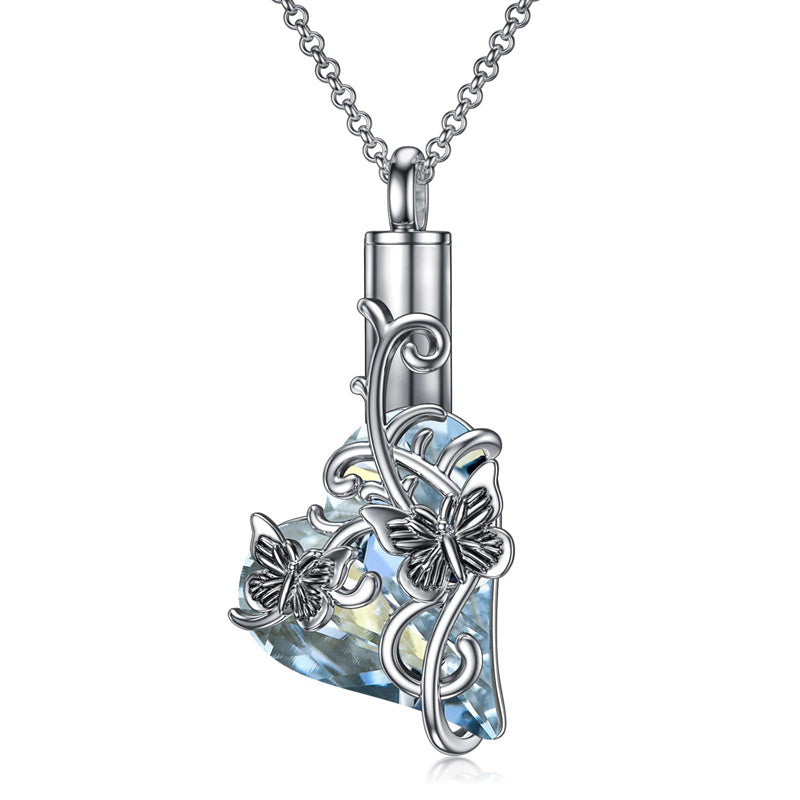 Sterling Silver Crystal Butterfly Urn Necklace for Ashes