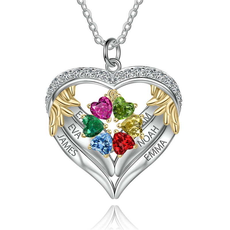 Sterling Silver Personalized Birthstone & Name Heart Shaped Pendant Necklace