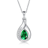 Sterling Silver Cubic Zirconia Tear Dangle Urn Necklace for Ashes