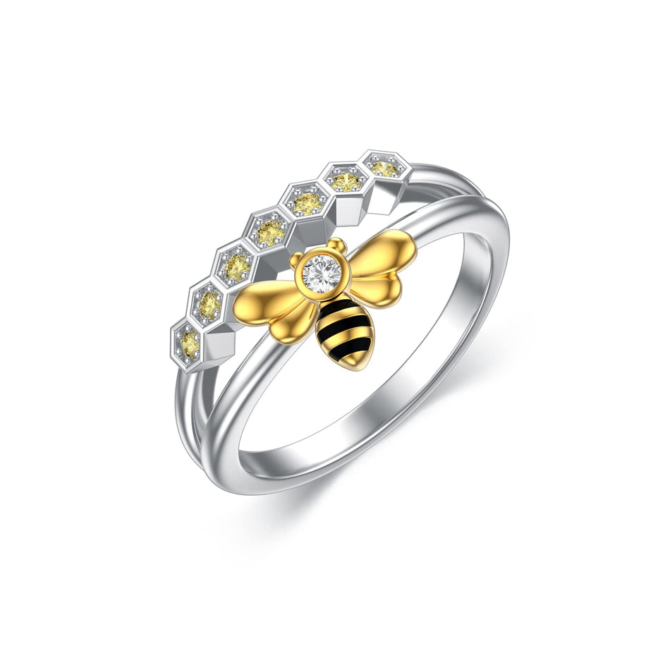 Sterling Silver Bee with 5A Cubic Zirconia Promise Ring
