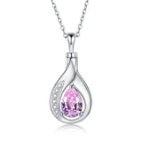 Sterling Silver Cubic Zirconia Tear Dangle Urn Necklace for Ashes