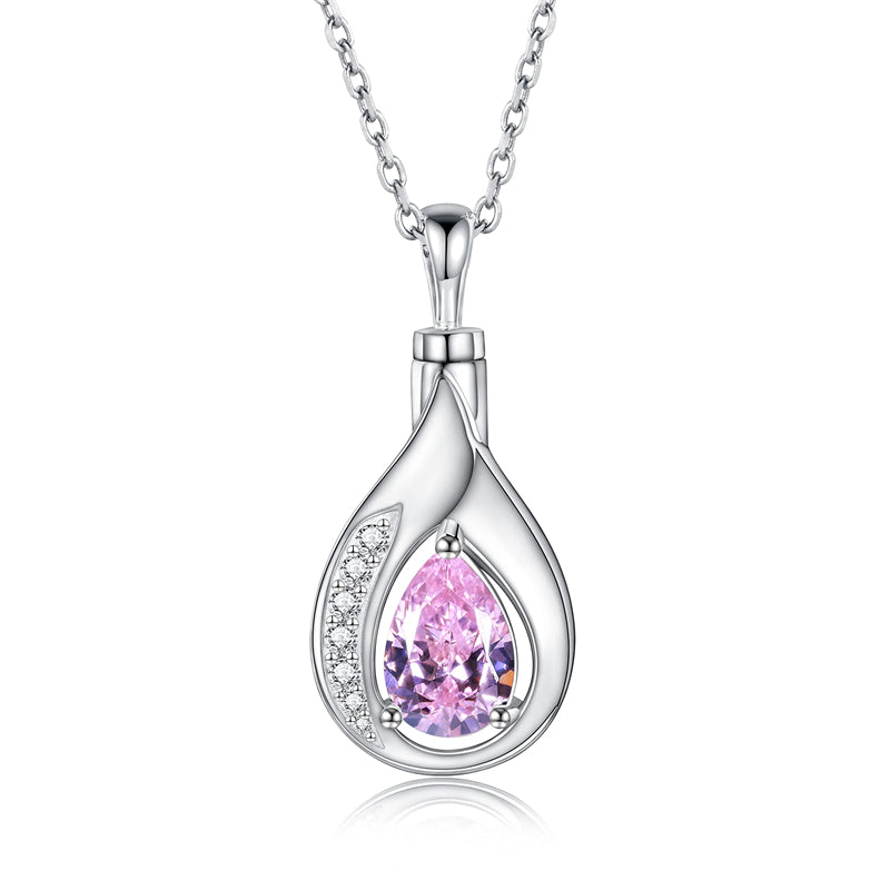 Sterling Silver Cubic Zirconia Tear Dangle Urn Necklace for Ashes