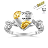 Sterling Silver Sunflower Urn Ring for Ashes Engraved With Always in My Heart
