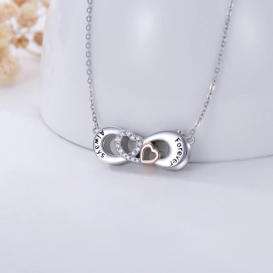 Sterling Silver InfinityLove Heart Urn Necklace for Ashes With Engraved