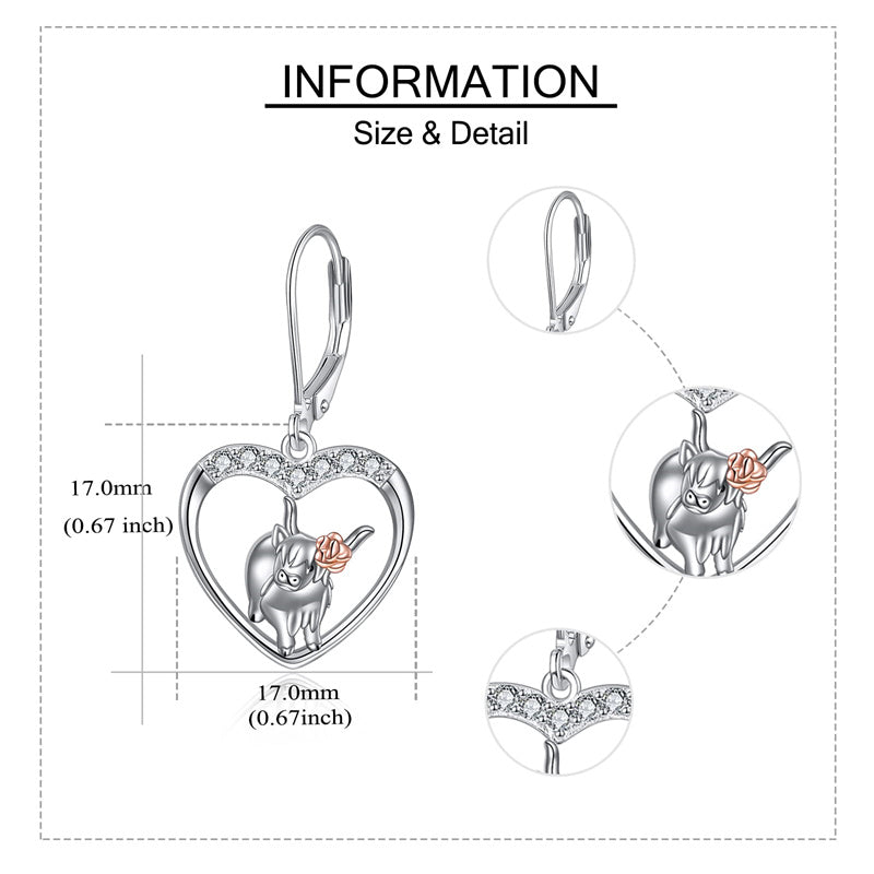 Sterling Silver Highland Cow Leverback  Earrings