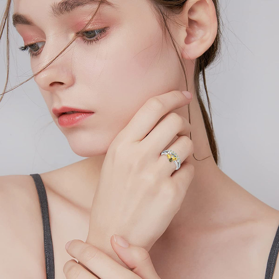 Sterling Silver Bee with 5A Cubic Zirconia Promise Ring